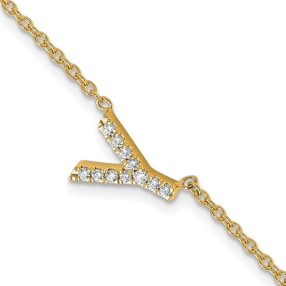 14k Yellow Gold Diamond Sideways Letter Y w/ 1in ext. Bracelet